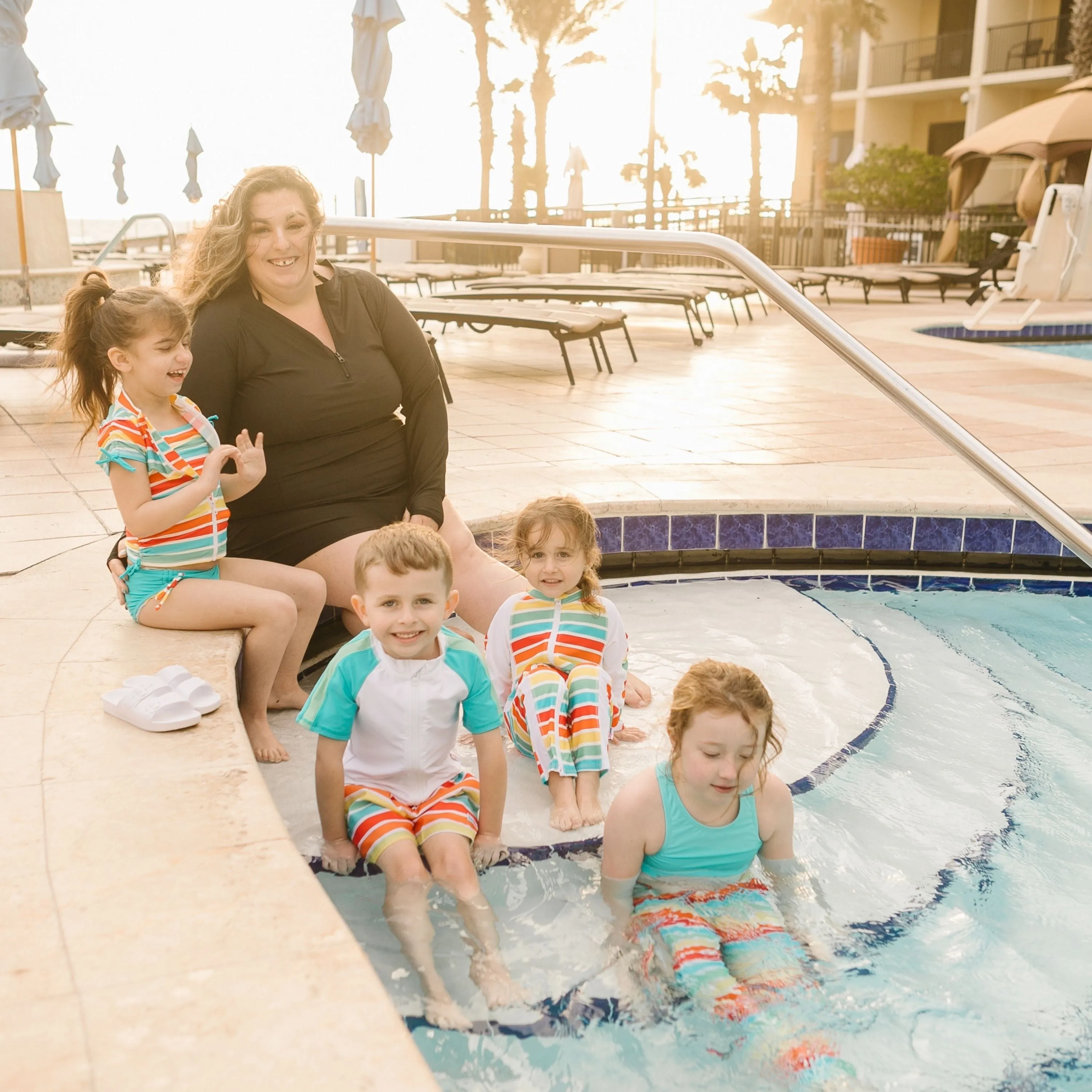 Boys Short Sleeve Zipper Rash Guard and Swim Trunk Set | "Rainbow"