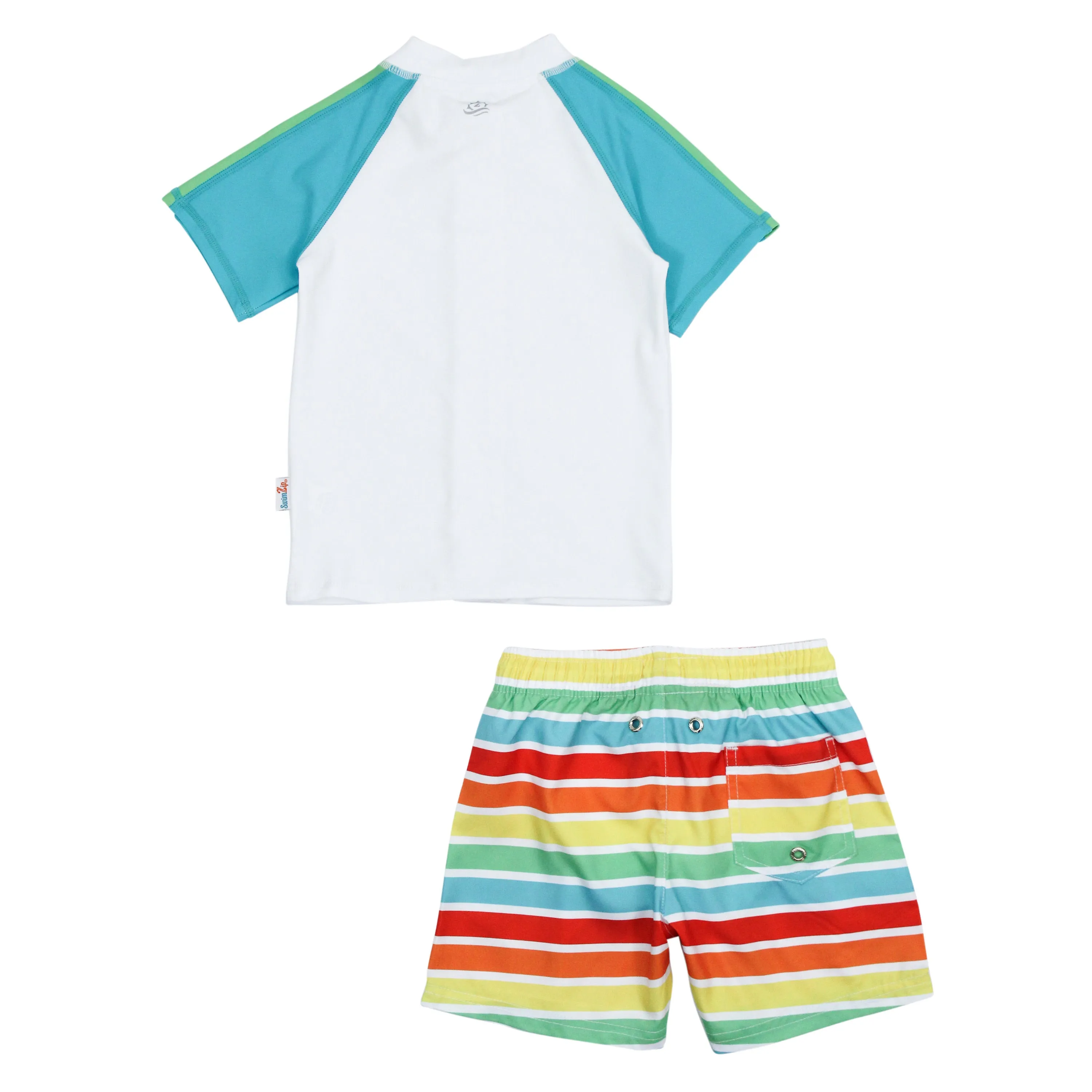 Boys Short Sleeve Zipper Rash Guard and Swim Trunk Set | "Rainbow"