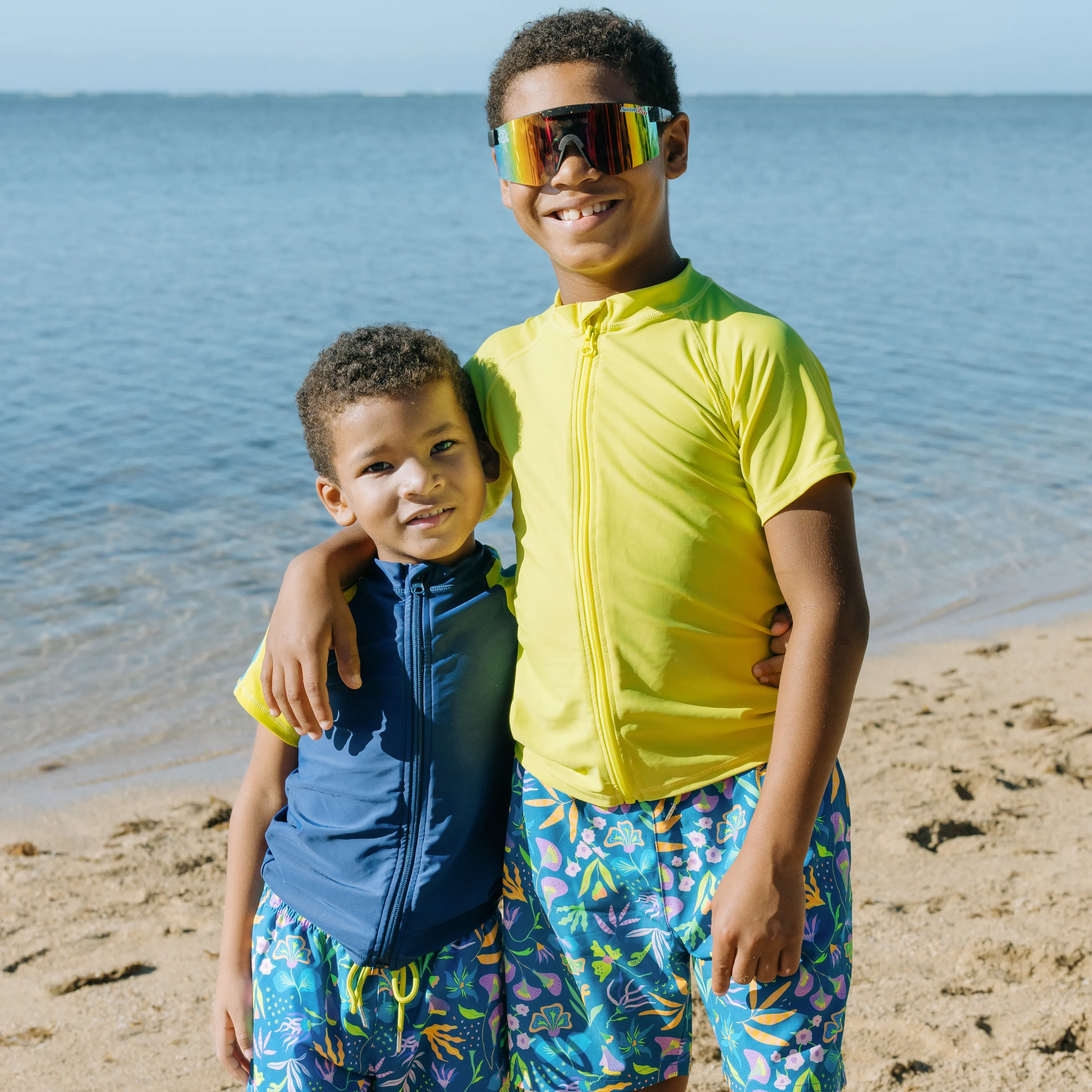 Boys Short Sleeve Zipper Rash Guard and Swim Trunk Set | "Tropadelic"