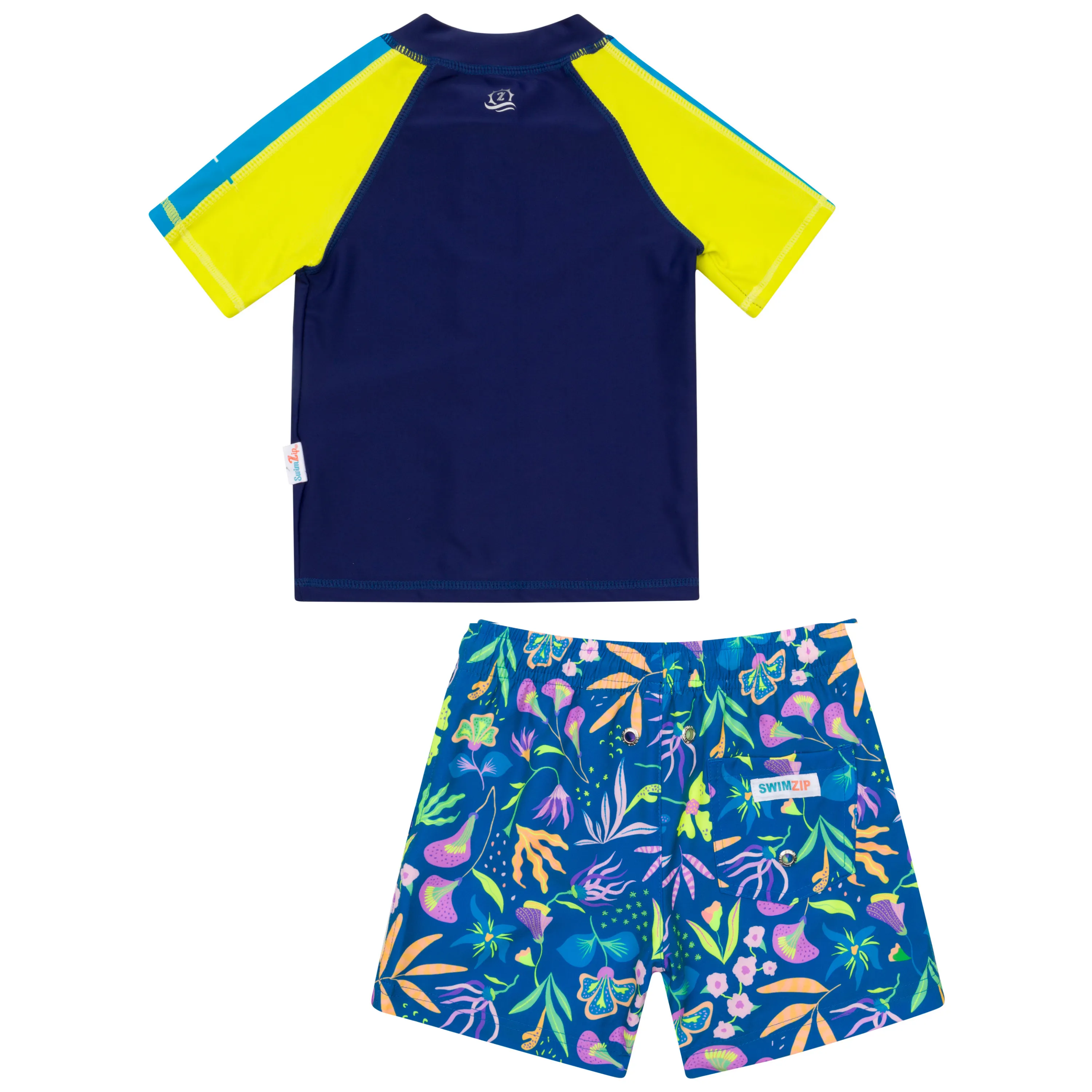 Boys Short Sleeve Zipper Rash Guard and Swim Trunk Set | "Tropadelic"