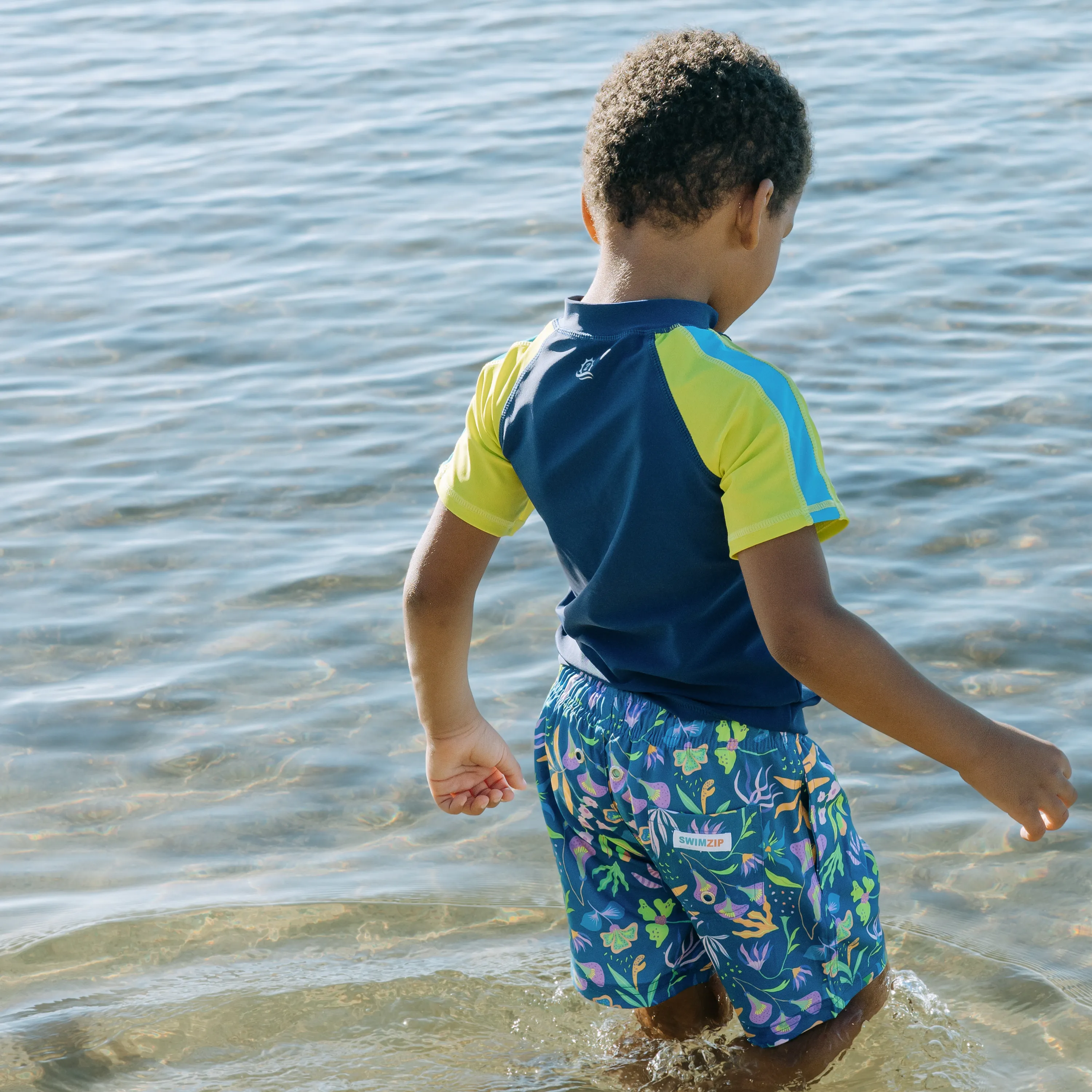 Boys Short Sleeve Zipper Rash Guard and Swim Trunk Set | "Tropadelic"
