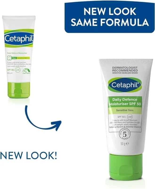Cetaphil Daily Defense Face Moisturizer, SPF 50  Day Cream With Glycerin, 50g, Sunscreen For All Skin Types