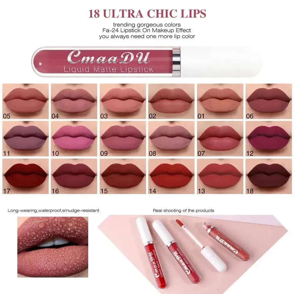 CmaaDu 18 Matte Mist Lip Glaze - Long-Lasting Waterproof Lip Gloss