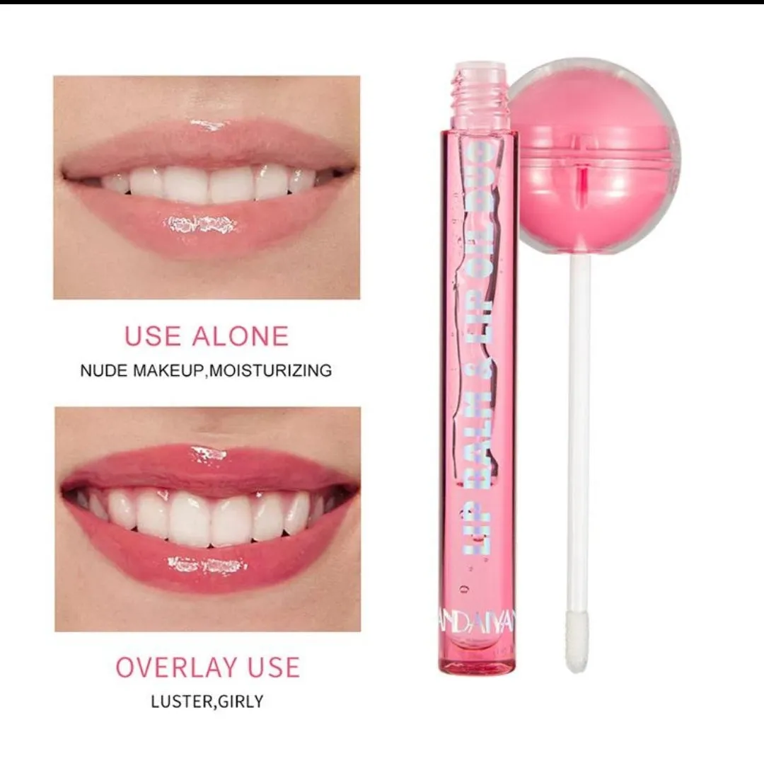 Cute Lollipop Lip Balm Lip Gloss Moisturizer Candy Lip Gloss Lipstick 2 in 1 Color Change Lip Cosmetics