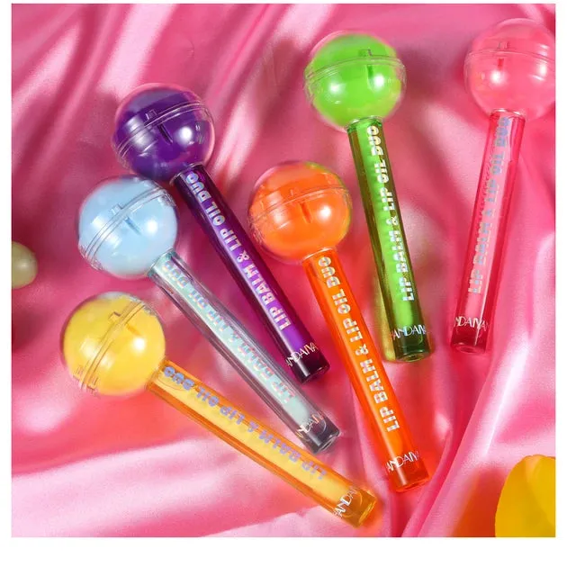 Cute Lollipop Lip Balm Lip Gloss Moisturizer Candy Lip Gloss Lipstick 2 in 1 Color Change Lip Cosmetics