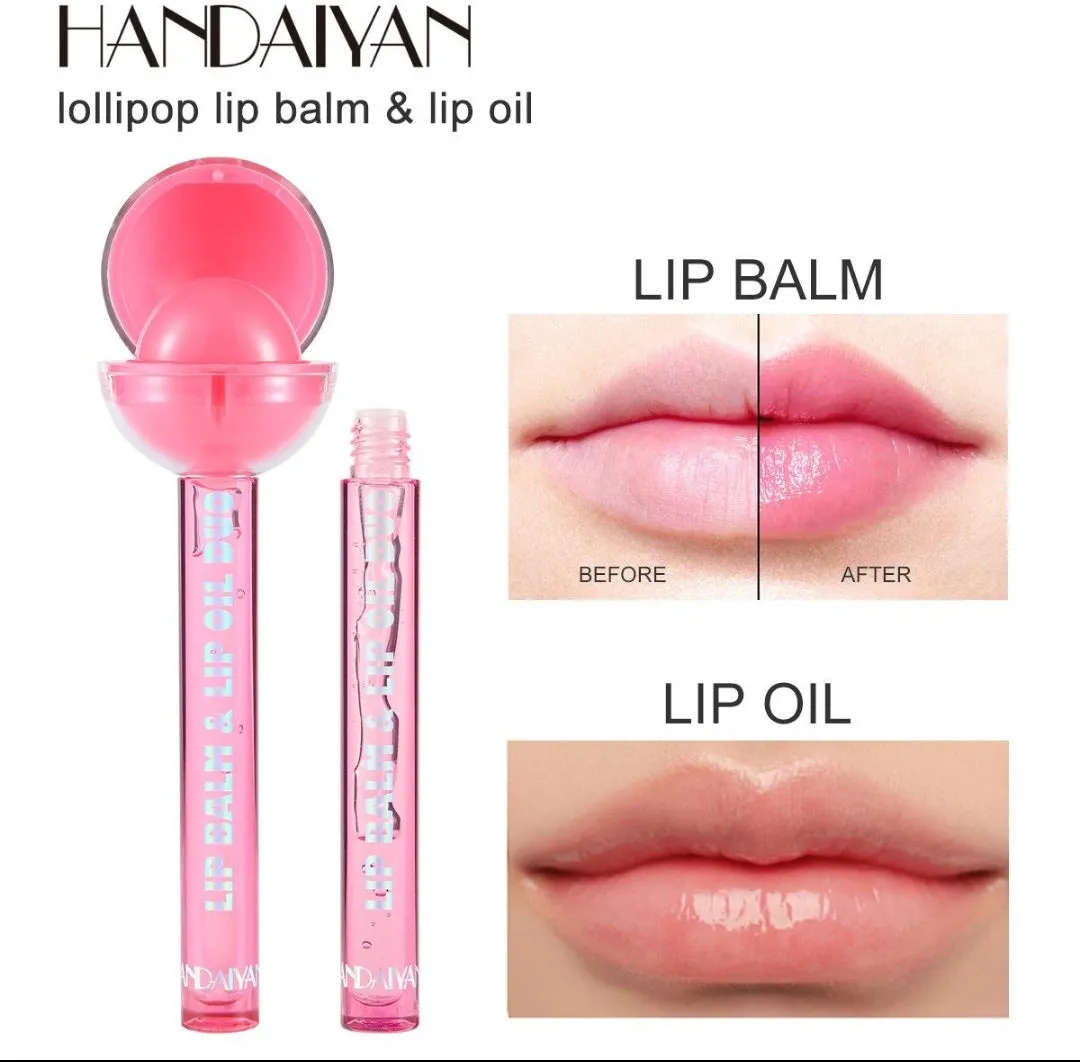 Cute Lollipop Lip Balm Lip Gloss Moisturizer Candy Lip Gloss Lipstick 2 in 1 Color Change Lip Cosmetics