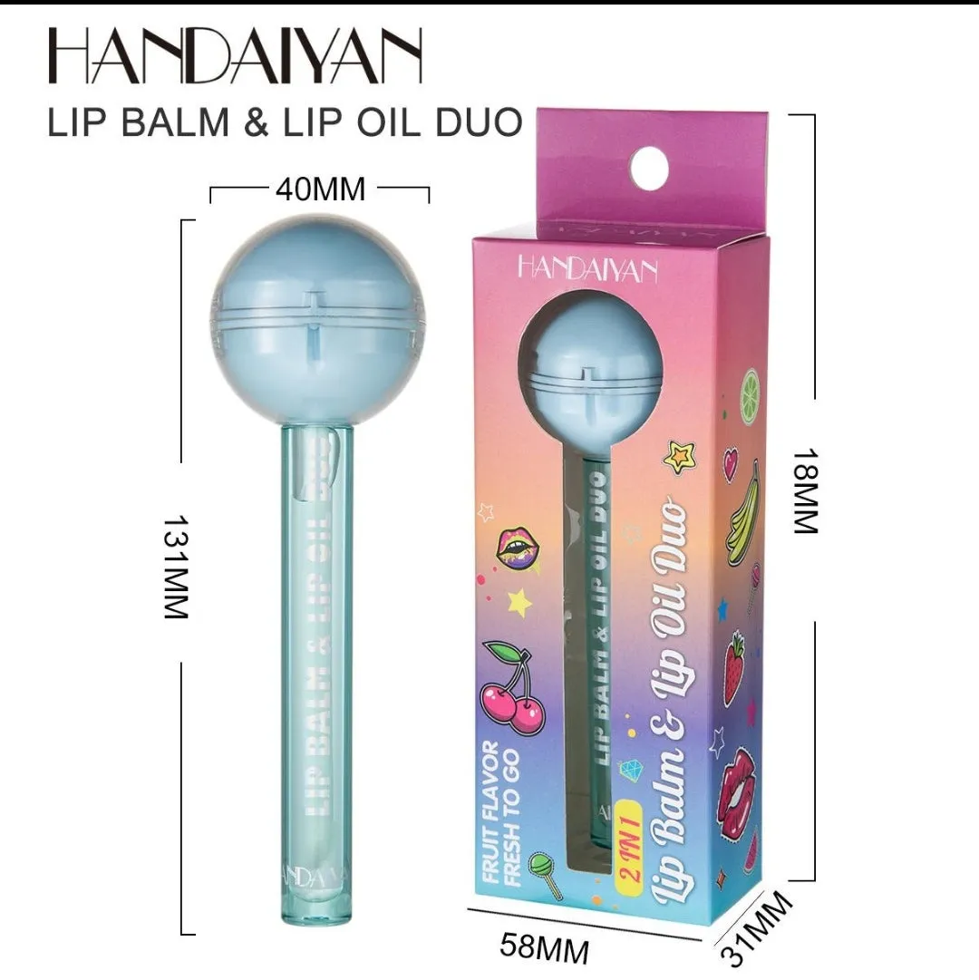 Cute Lollipop Lip Balm Lip Gloss Moisturizer Candy Lip Gloss Lipstick 2 in 1 Color Change Lip Cosmetics