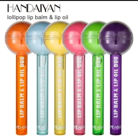 Cute Lollipop Lip Balm Lip Gloss Moisturizer Candy Lip Gloss Lipstick 2 in 1 Color Change Lip Cosmetics