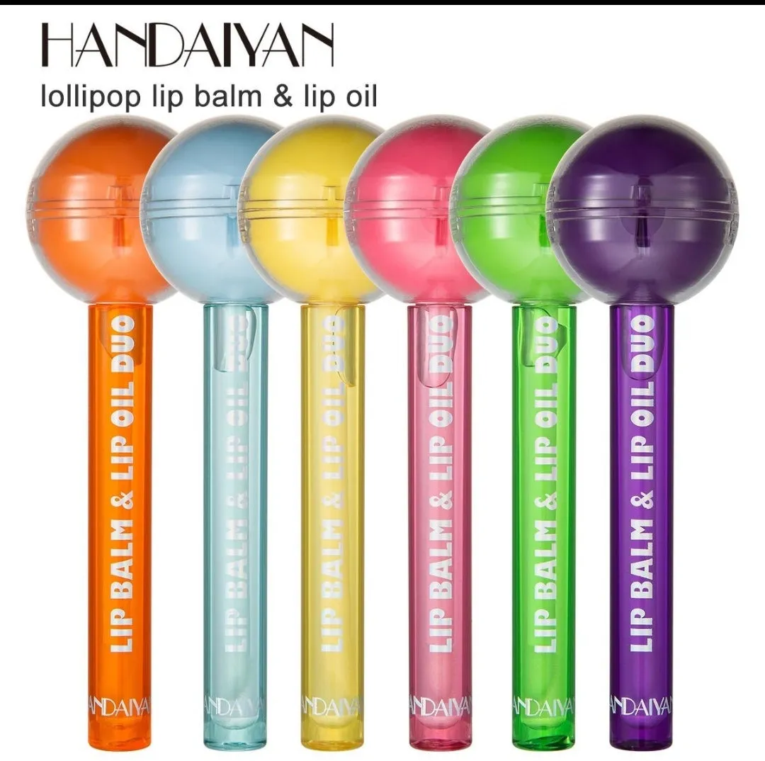 Cute Lollipop Lip Balm Lip Gloss Moisturizer Candy Lip Gloss Lipstick 2 in 1 Color Change Lip Cosmetics