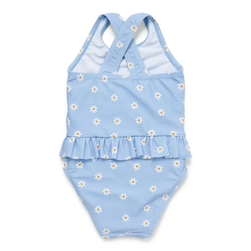 Girls Swimsuit Ruffles Blue Daisies