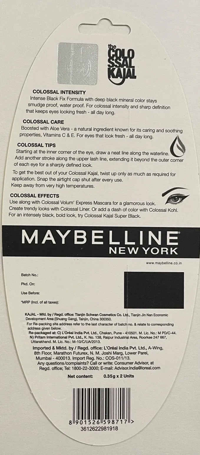 Maybelline New York Colossal Kajal - Pack of 2