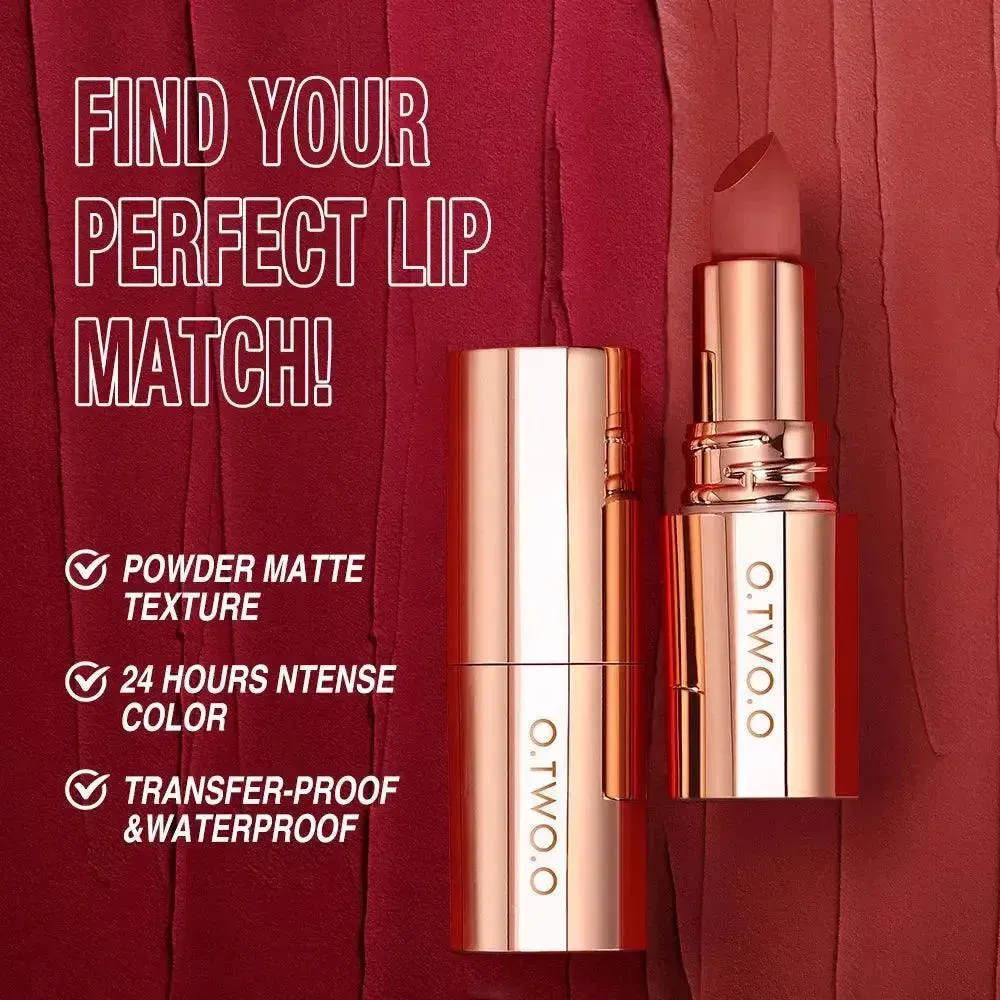 O.TWO.O Matte Lipstick - Long-Lasting Waterproof Velvet Finish