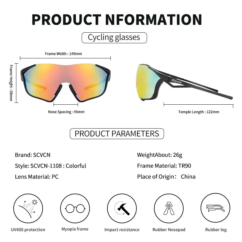 SCVCN New Cycling Glasses Men Women UV400 Sport Runing Bike Riding Sunglasses Mtb Bicycle Eyewear Fishing Hiking Drving Goggles